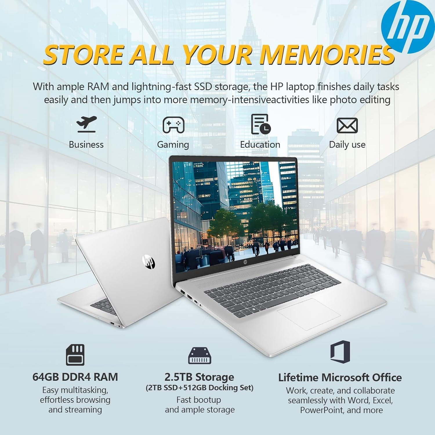 hp 17 Inch Business Laptop, 17.3'' FHD IPS Anti-Glare 1080P Display, AMD Ryzen 5 7430U (Beats Core i7-1355U), 32GB RAM, 2TB SSD, AMD Radeon Graphics, HDMI, Windows 11 Pro, Wi-Fi 6, WOWPC USB