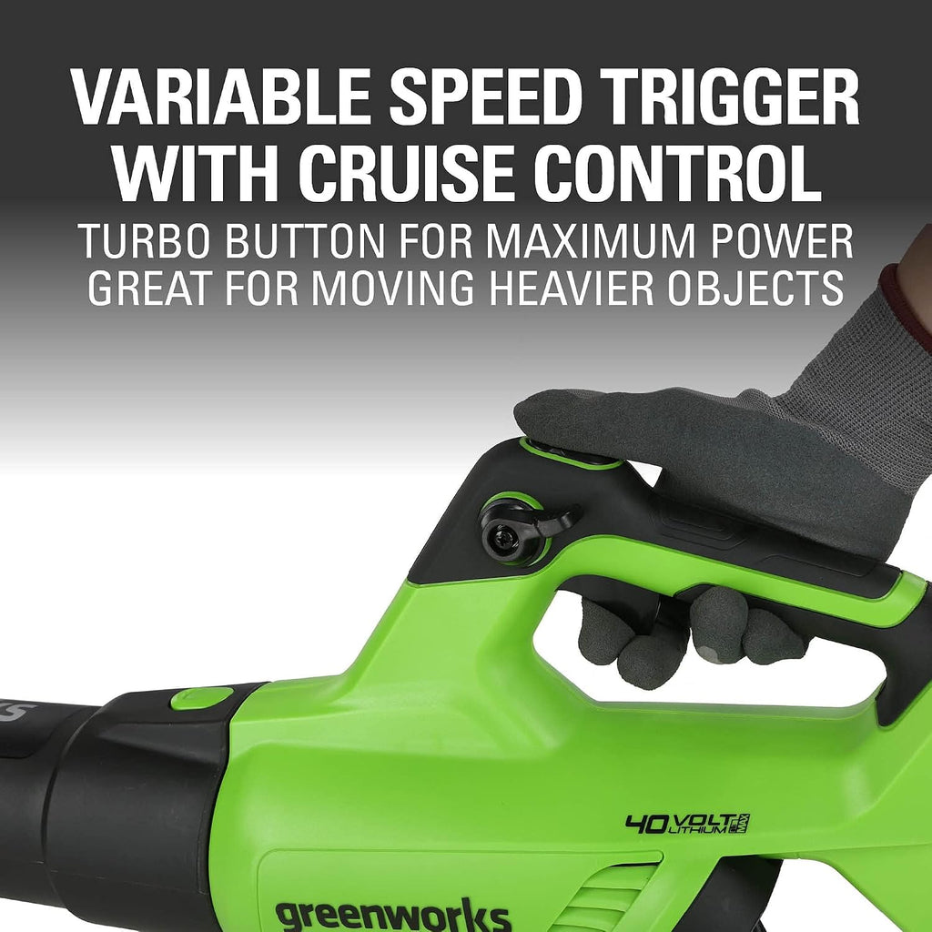 Greenworks 40V 20' Cordless Push Lawn Mower Bundle with Axial Leaf Blower(500 CFM / 120 MPH), 12' String Trimmer, 5Ah + 2Ah Batteries & Chargers