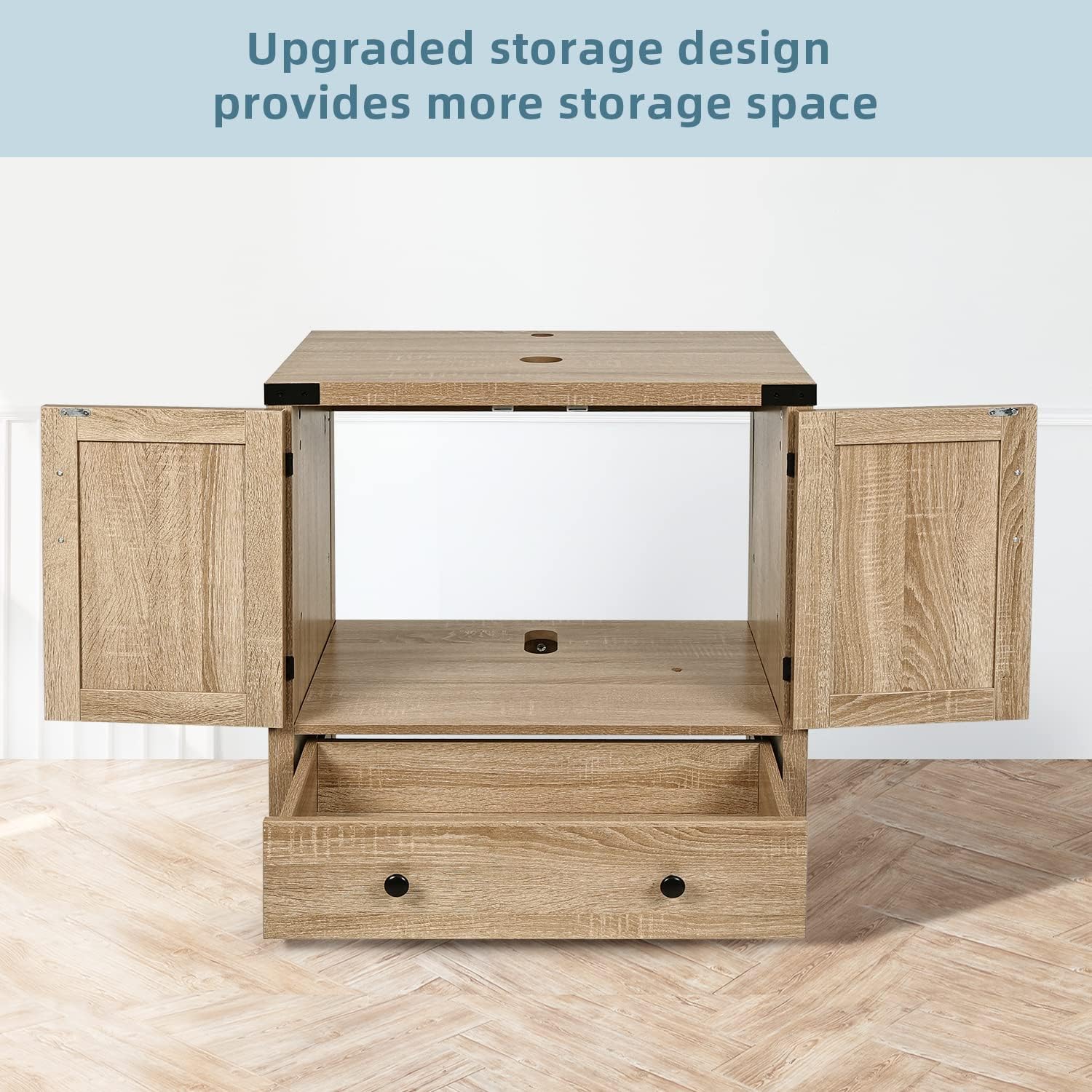28 inch Natural Color Bathroom Vanity, Rustic Fixture Standing Pedestal Cabinet with Black Ceramic Vessel Sink