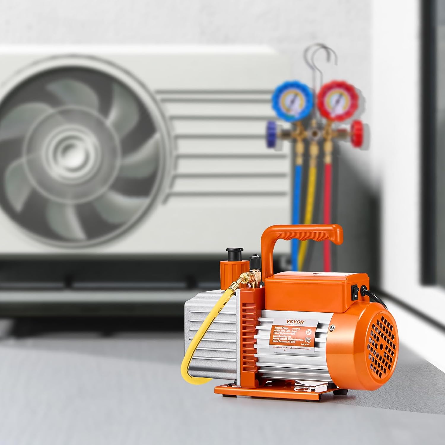 VEVOR Vacuum Pump, 6 CFM, HVAC 2 Stage Rotary Vane Vacuum Pump, for R134a R22 R410a Systems, Auto AC Vacuum Pump Kit with Oil Bottle, for Automotive Air Conditioner Maintenance Resin Degassing