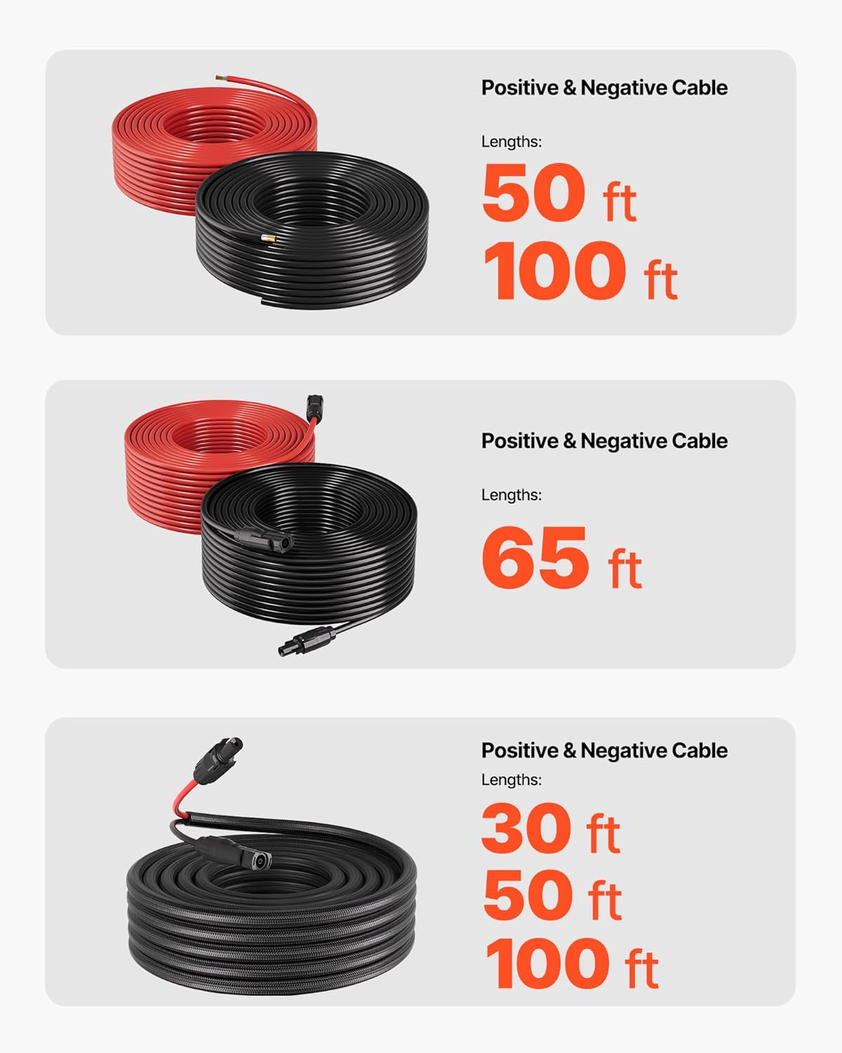 VEVOR 100FT Solar Panel Extension Cable, 10 AWG, Solar Panel Wire with Flame Retardant Protective Sleeving, Female and Male Connectors, IP67 Waterproof PV Wire, for Outdoor Automotive RV, Black & Red