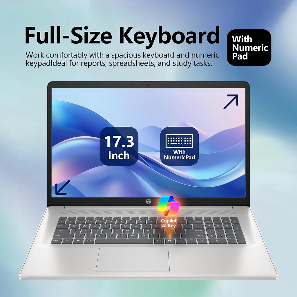 HP 2025 17 Laptop, 17.3' FHD Display, AMD Ryzen 5 Processor (Beats i7-1165G7), 32GB RAM, 1TB SSD, HDMI, Webcam, Wi-Fi 6, Windows 11 Pro, Silver with Docking Station