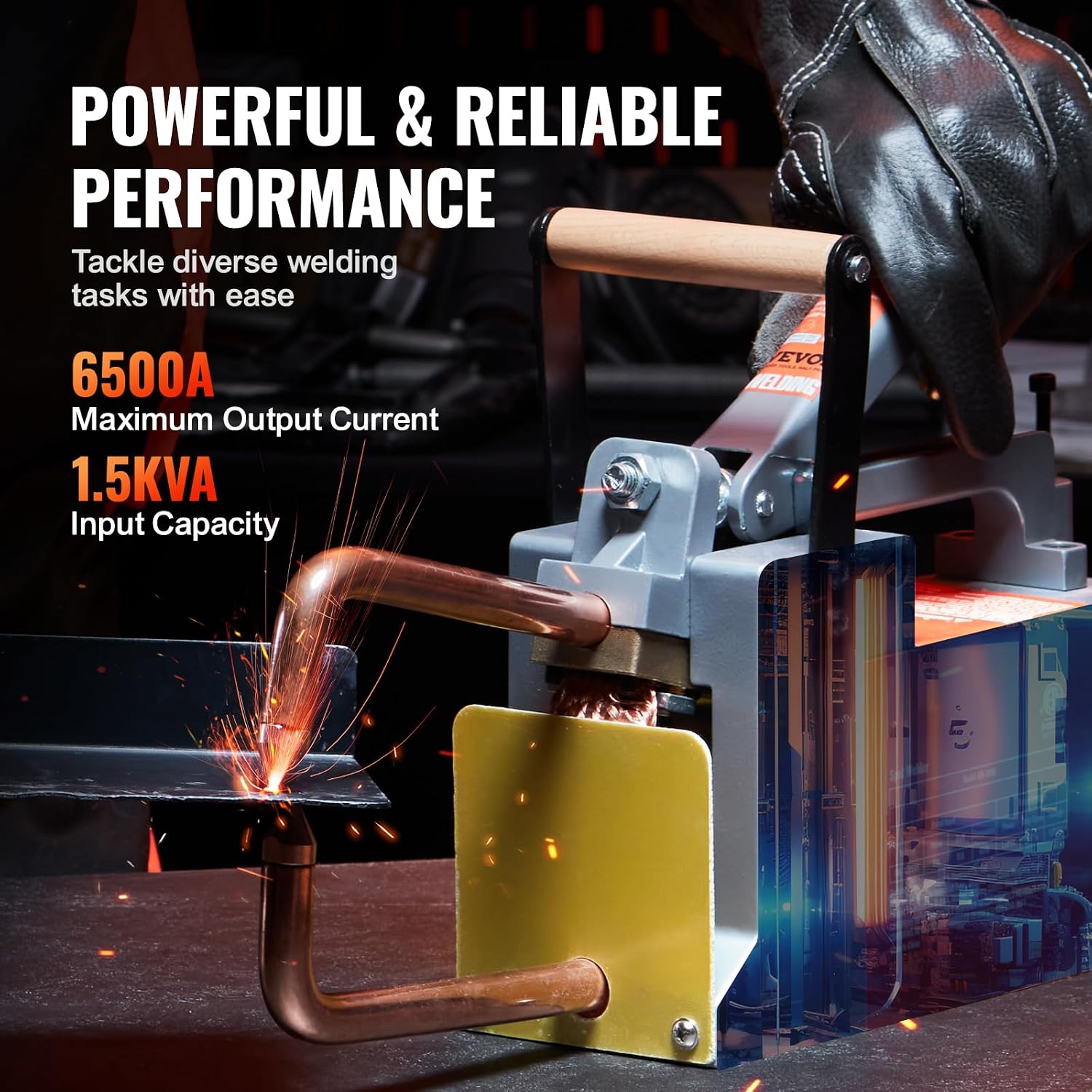 VEVOR Portable Spot Welder, 1/8-inch Spot Welder Machine with 1.5KVA Input Capacity, Handheld Welding Tip Gun, Metal Sheet Spot Welding Machine
