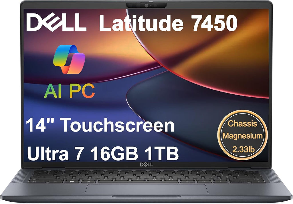 Dell Latitude 7450 7000 Ultralight Business AI PC Laptop (14' QHD+ Touchscreen, Intel 12-Core Ultra 7 165U (> i7-1355U), 16GB DDR5, 1TB SSD), Only 2.33 lb, Blue Magnesium, 2x Thunderbolt 4, Win 11 Pro