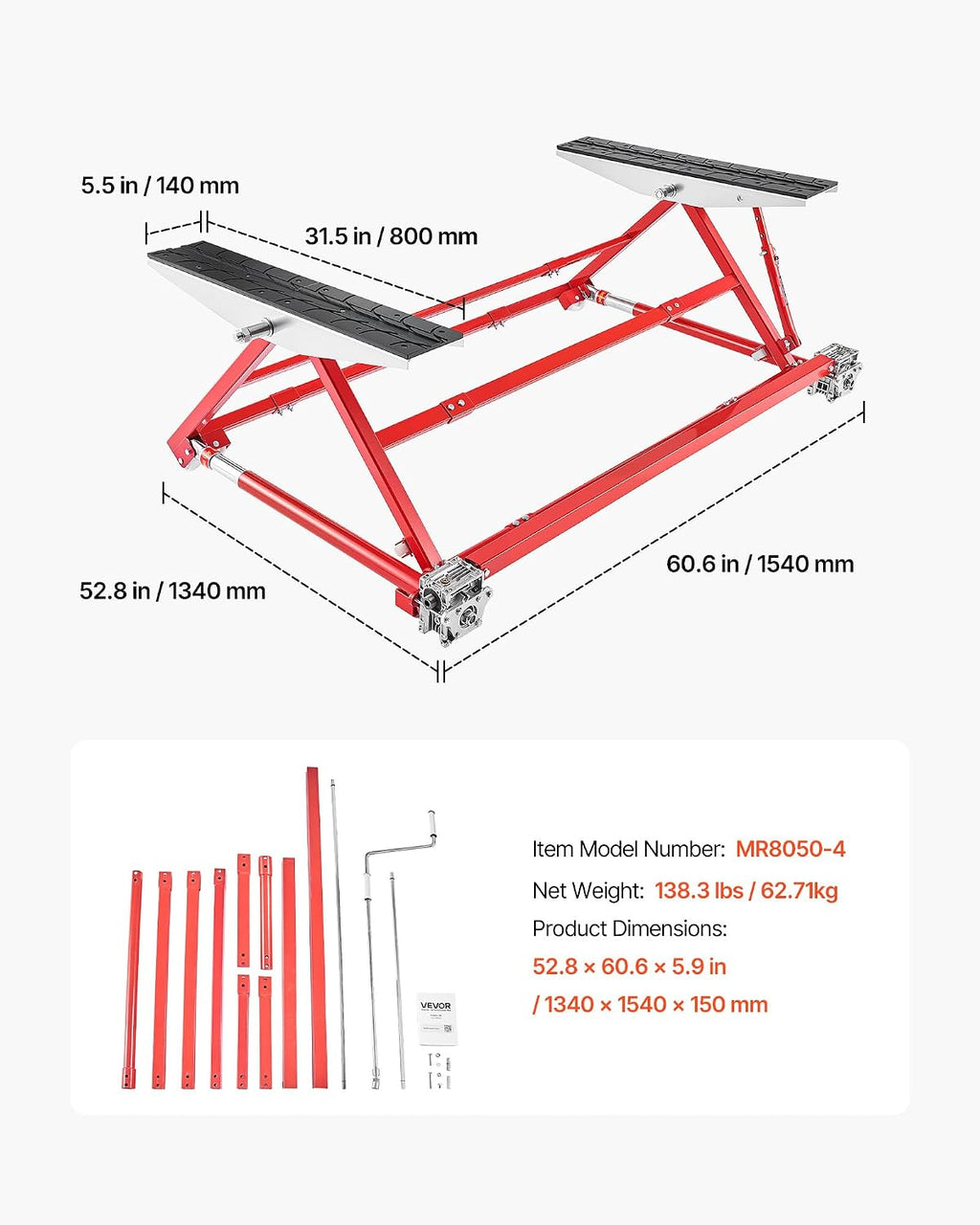 VEVOR Portable Car Lift, 4400 lbs Capacity, Heavy Duty Steel Quick Lift with 23' Max Height, Adjustable Width and Wheels, Manual Lifting for Cars, Compact SUVs, Mini Trucks, Home Garage or Shop Use