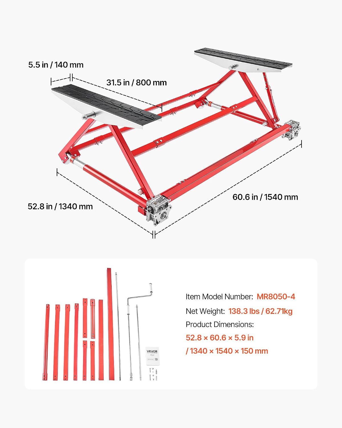 VEVOR Portable Car Lift, 4400 lbs Capacity, Heavy Duty Steel Quick Lift with 23' Max Height, Adjustable Width and Wheels, Manual Lifting for Cars, Compact SUVs, Mini Trucks, Home Garage or Shop Use