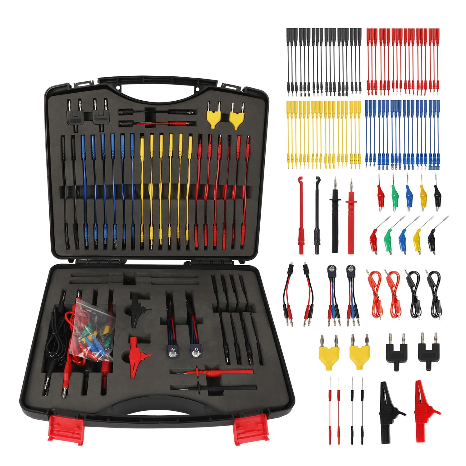 104PCS Automotive Circuit Test Leads Kit Electrical Breakout Leads Automotive Kit Multi Function Auto Diagnostic Tools Multimeter Test Leads Kit with Black Carrying Case