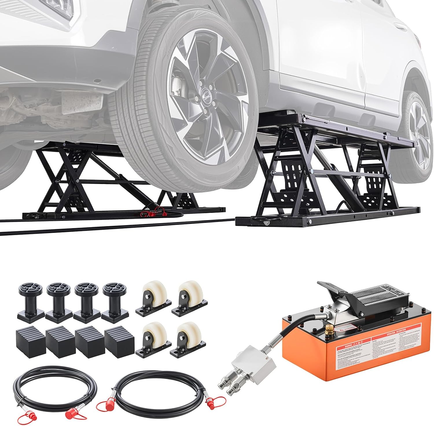 VEVOR Portable Car Lift, 5000 lbs Capacity, Heavy Duty Quick Lift with 25.6' Max Height, Pneumatic Pump, Wheels, 4 Rubber Pads & 4 Lifting Columns for Cars, Compact SUVs, Mini Trucks, Garage or Shop