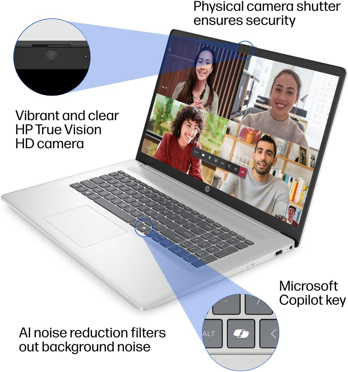 HP 17 Laptop (17.3' FHD, Intel 10-Core i7-1355U, 32GB RAM, 1TB SSD) for Business, Home, Students, Long Battery Life, Narrow Bezel, Numeric Keypad, Wi-Fi 6, Fast Charge, Webcam, Win 11 Home