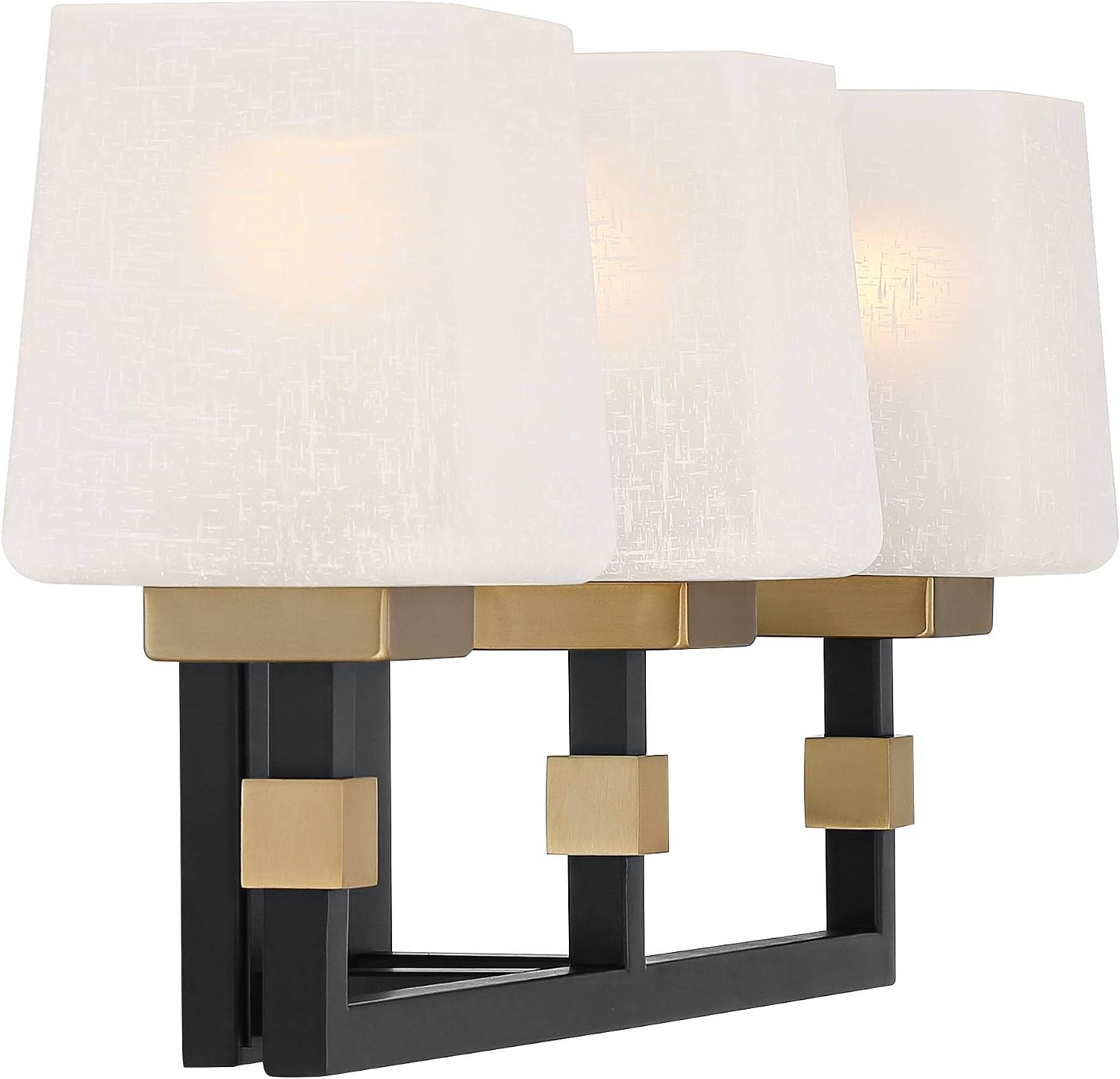 Possini Euro Design Beauregard Modern Industrial Wall Light Black Gold Metal Hardwired 21 3/4' Wide 3-Light Fixture Mounted Square Linen Glass Shade for Bathroom Vanity Mirror House Home Room Decor