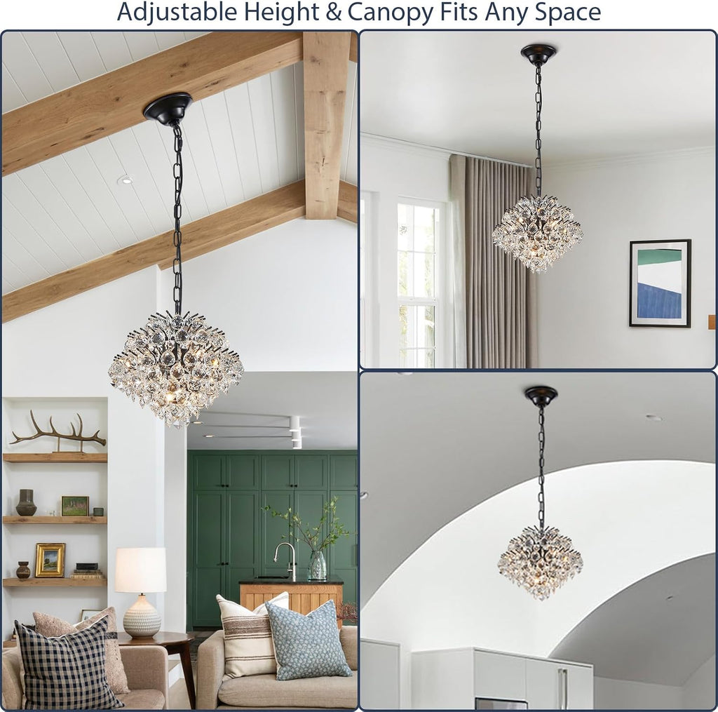 Bestier Black Modern Pendant Chandelier Crystal Raindrop Lighting Ceiling Light Fixture Lamp for Dining Room Bathroom Bedroom Livingroom 4 G9 Bulbs Required D11 in x H12 in
