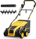 EVEAGE 16 Inch 2-in-1 Electric Dethatcher and Scarifier 5-Position Depth Adjustment,Lawn Dethatcher with 15 Amp Copper Motor, Removeable 14.5-Gal Collection Large Capacity Bag,Quick-Fold,Yellow
