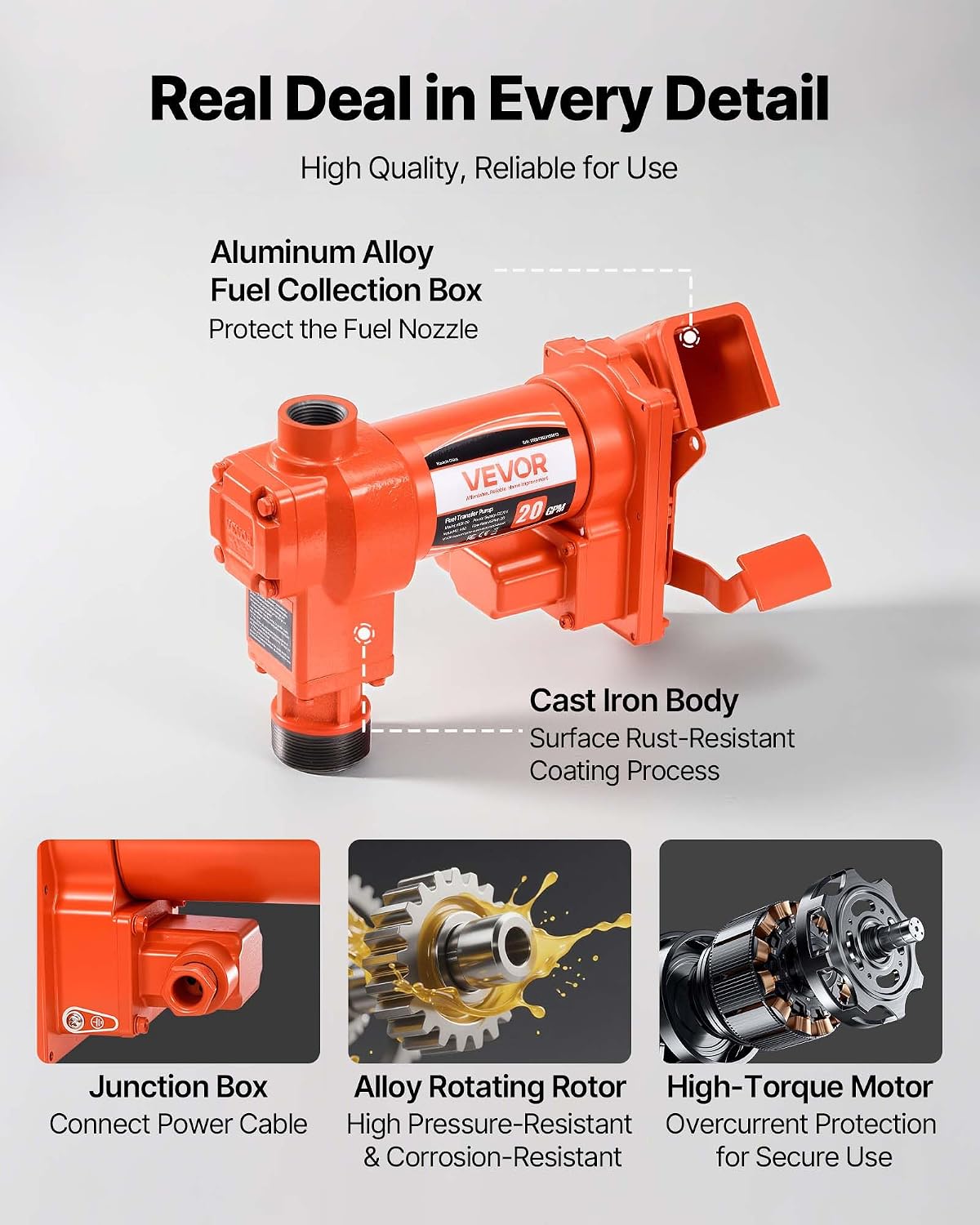 VEVOR Fuel Transfer Pump, 12V DC 20 GPM 1/4 HP Diesel Pump, Extractor Pumps with Manual Nozzle, Discharge Hose and Suction Pipe, for Gasoline, Diesel, Kerosene, Ethanol-Methanol Blends & Biodiesel