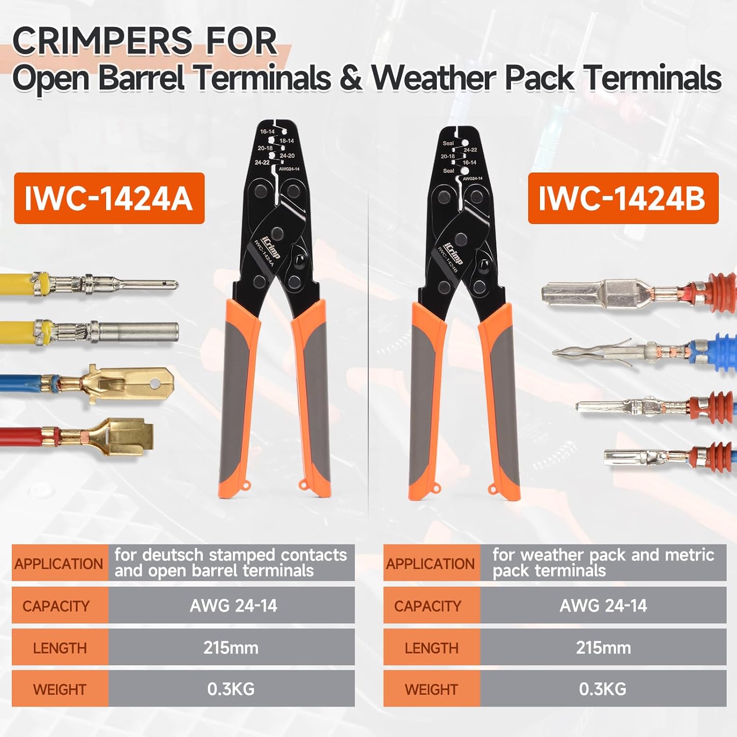 iCrimp Closed Barrel Crimp Tool, Weather Pack Crimpers, Deutsch Connector Kit for Deutsch DT Connectors and Stamped Contacts, Removal Tool Set- 12-pcs included