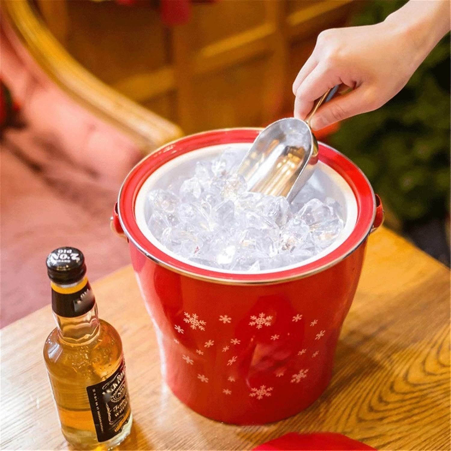 ice bucket, Ice Bucket Red Stainless Steel Dry Beer Layered Storage Bucket ChampagneStainless Steel Sleek Design