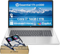 HP Essential 17 Laptop AI PC, 17.3' Touchscreen, Core i7-1355U (10 Cores, up to 5GHz Max Turbo), 16GB RAM, 1TB SSD, Backlit, FP Reader, Wi-Fi 6, Windows 11 Home, Silver, Bundle with PCO Laptop Cooler