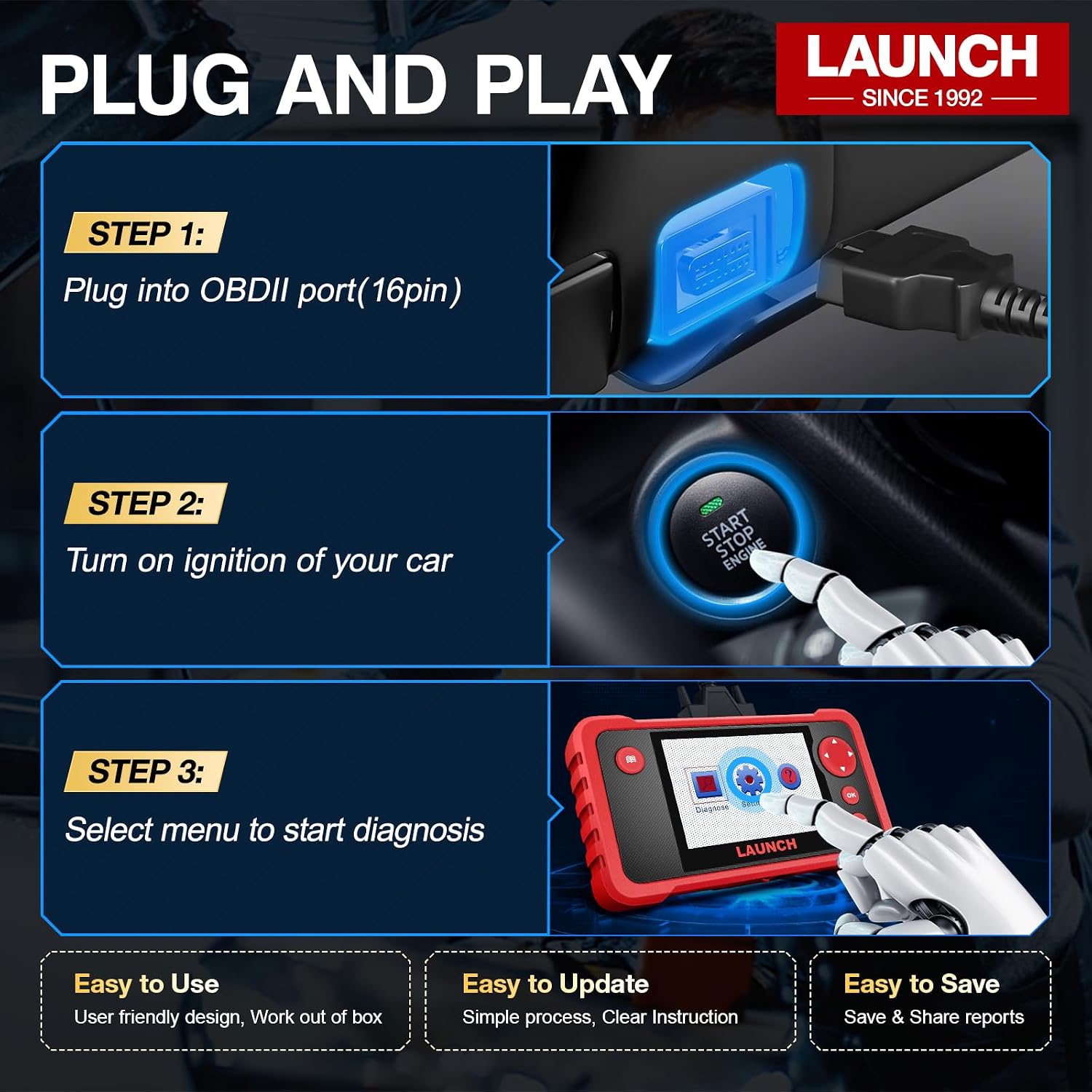 LAUNCH CRP123 V2.0 OBD2 Scanner-2026 New Model Engine/ABS/SRS/Transmission Diagnostic Scan Tool SRS Airbag Code Reader,3 Reset Oil Service/Throttle Relearn/SAS Reset,Lifetime Free Update