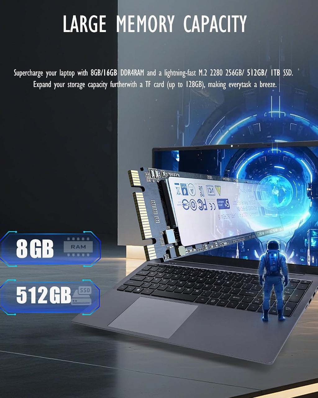17 Inch Laptop Computers,12th Generation Processor N95 4C 4T(3.4Ghz),8GB DDR4 RAM 512GB SSD,1080P Display,10000mAh Large Battery,Type-C(Data), WiFi5,BT,RJ45,Dual Stereo Speakers, Backlit Keyboard.