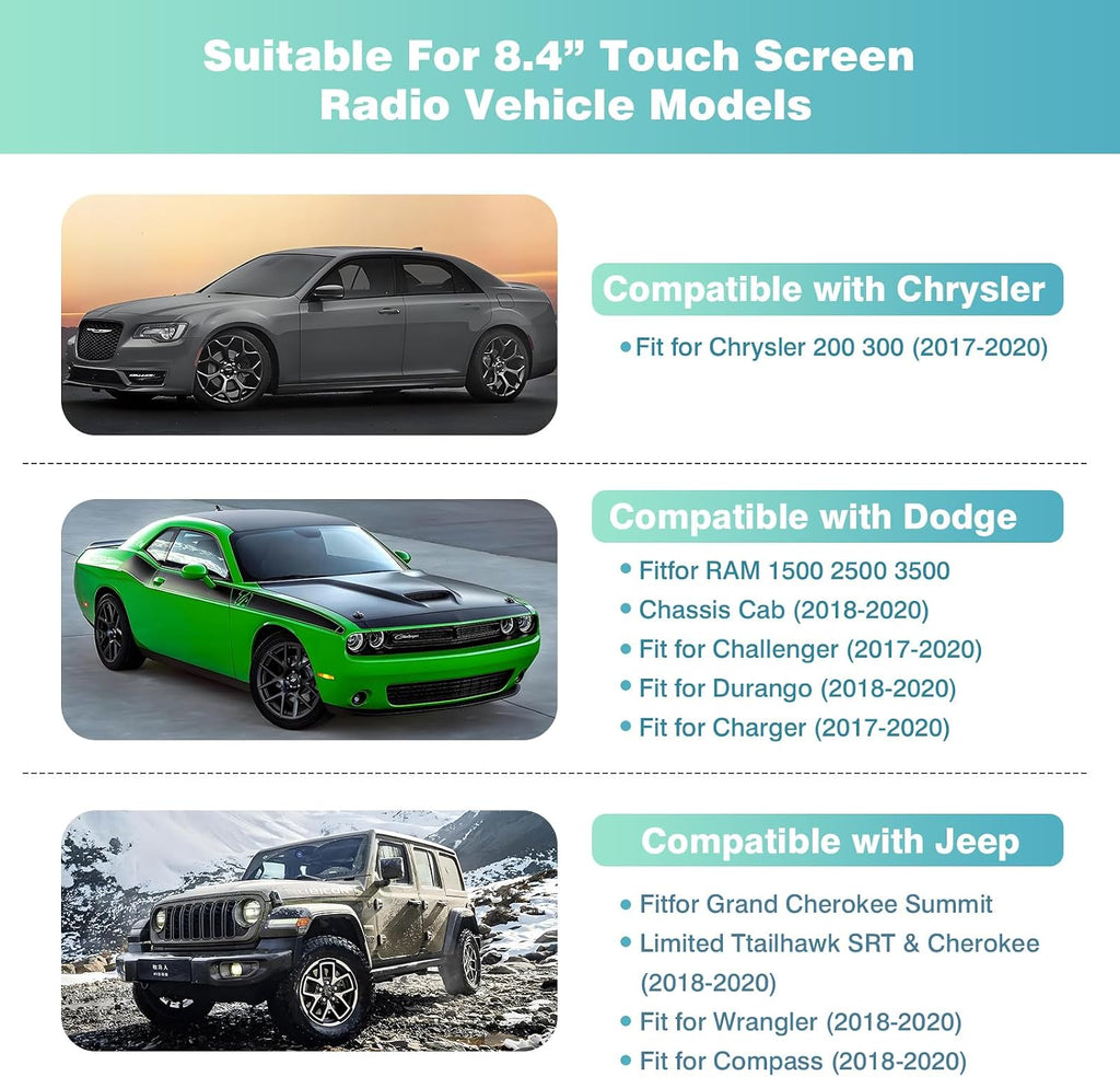 2026 New 8.4' UConnect 4C UAQ Screen Radio Navigation, Chip Upgrade Gel-Free, Replacement Compatible Fit for Dodge RAM Jeep Chrysler 2017-2021 Replace OEM # LA084X01(SL)(02) with Mounting Tool