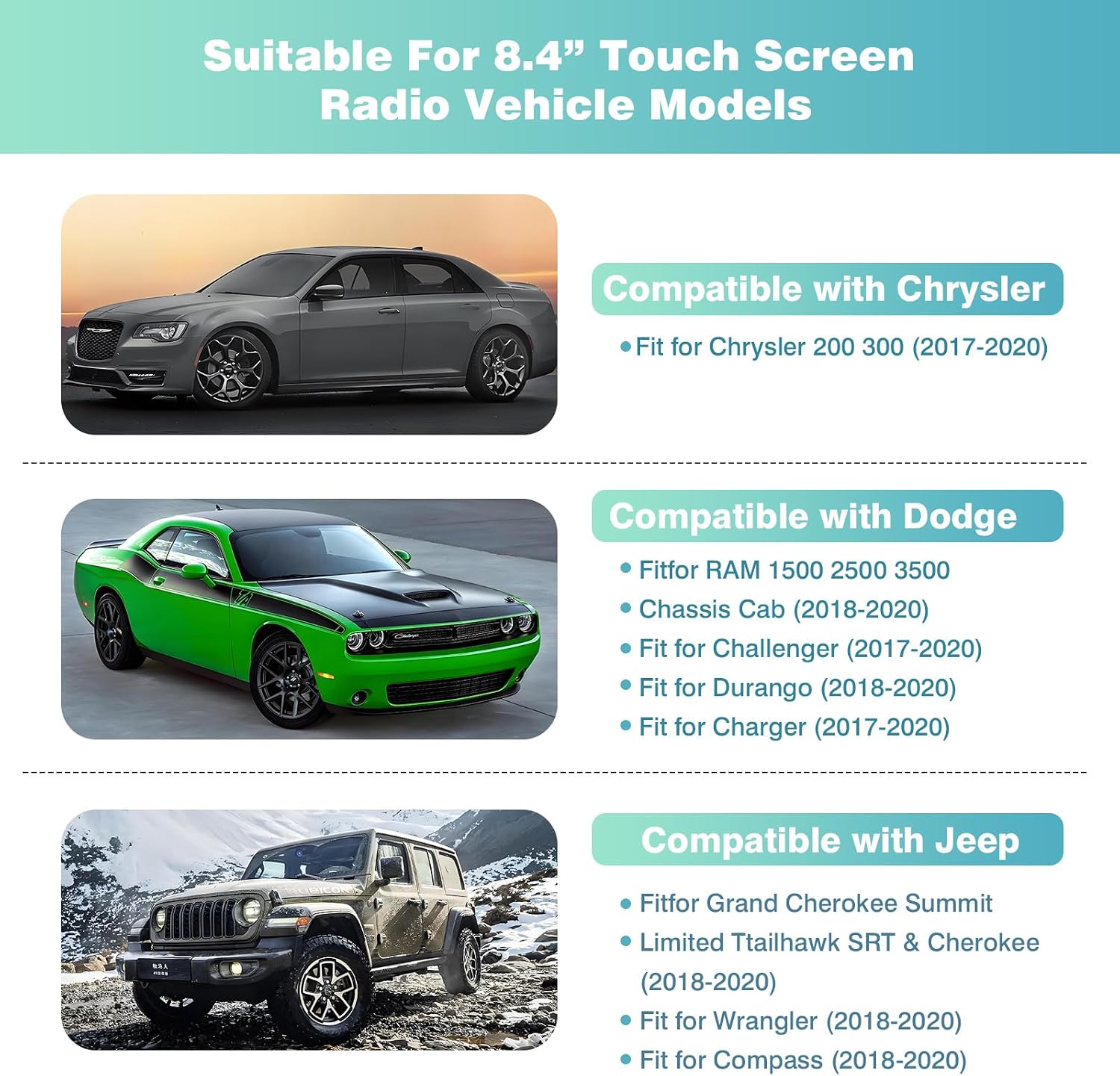 2026 New 8.4' UConnect 4C UAQ Screen Radio Navigation, Chip Upgrade Gel-Free, Replacement Compatible Fit for Dodge RAM Jeep Chrysler 2017-2021 Replace OEM # LA084X01(SL)(02) with Mounting Tool