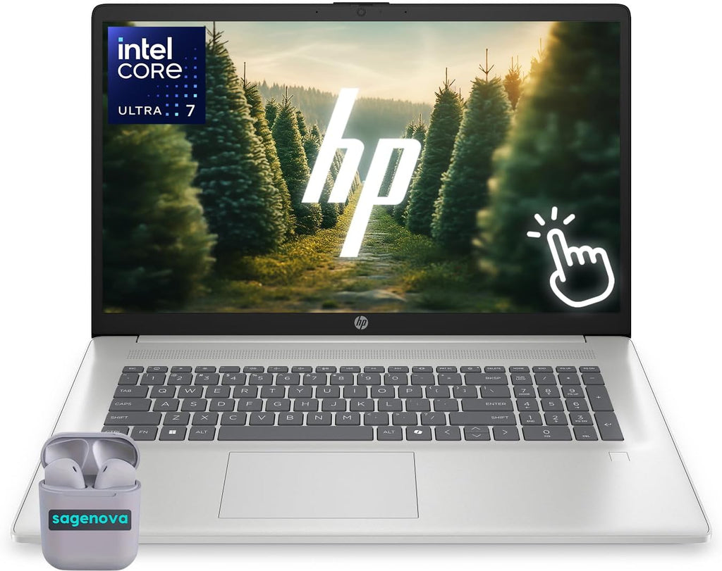 HP Touchscreen Laptop, 17.3' Business Laptop Computer, Windows 11, 40GB RAM 2TB SSD, Intel Core Ultra 7 255U, HD+ Display, Fingerprint Reader, Backlit Keyboard, SageNova Earphones, Silver
