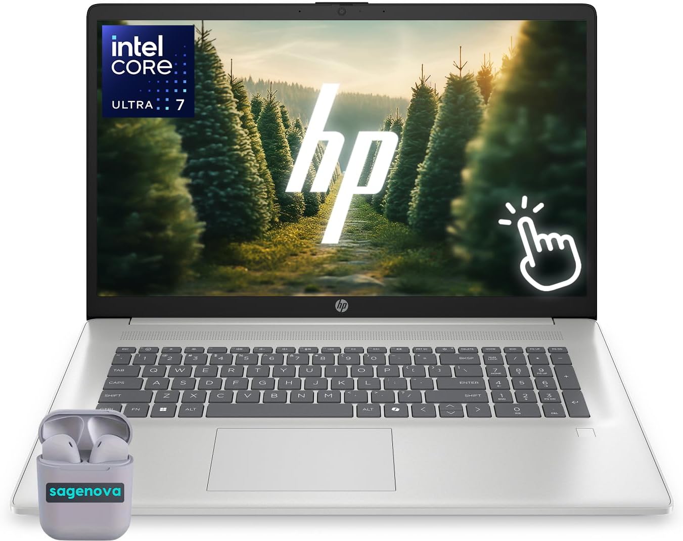 HP Touchscreen Laptop, 17.3' Business Laptop Computer, Windows 11, 40GB RAM 2TB SSD, Intel Core Ultra 7 255U, HD+ Display, Fingerprint Reader, Backlit Keyboard, SageNova Earphones, Silver