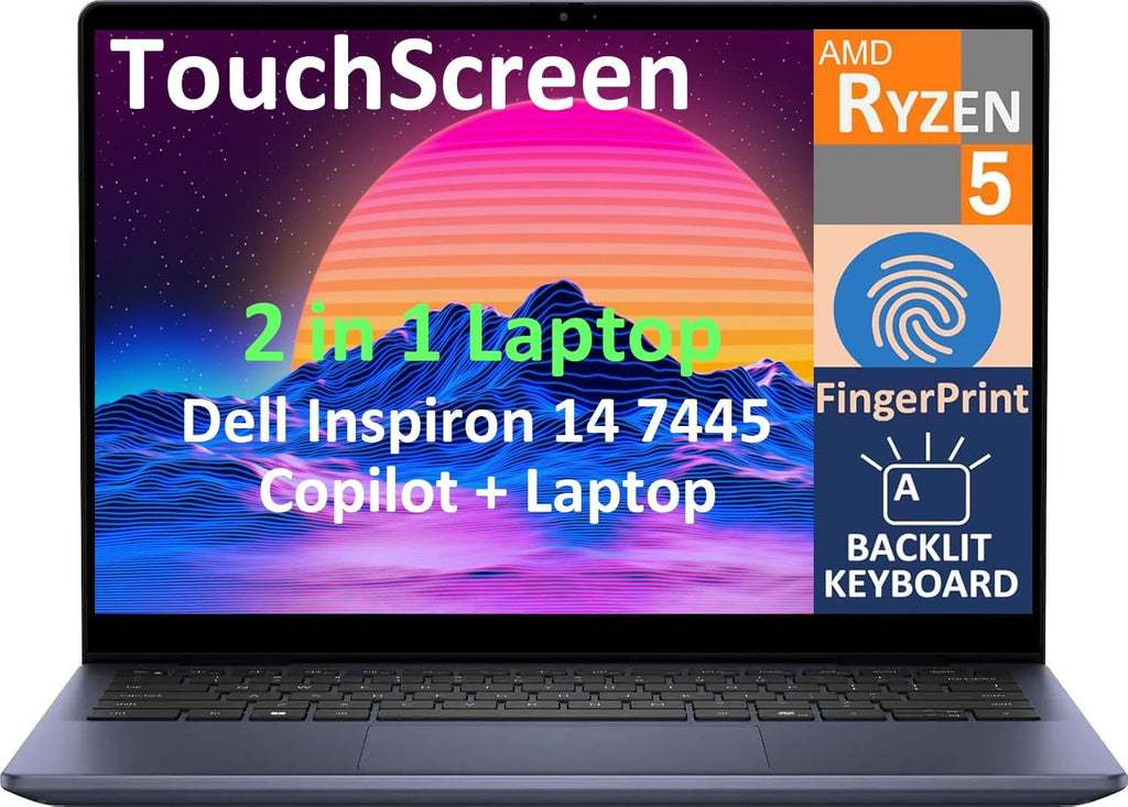 Dell 2026 Inspiron 14 7445 2-in-1 Business Laptop, 14.0' Touchscreen IPS FHD+ Display (AMD Ryzen 5 8640HS, 32GB DDR5, 1TB SSD, AI Copilot, Backlit KYB, Fingerprint, WiFi 6E, BT 5.3, Win 11 Pro)