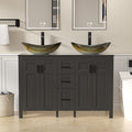 UEV 48' Bathroom Vanity with Sink Combo,Modern Freestanding Sink Cabinet with 3 Drawers,Stylish Bathroom Vanity Cabinet,Grooved Door,Metal Handles,Vessel Sink (Champagne Boat, 48''Black)