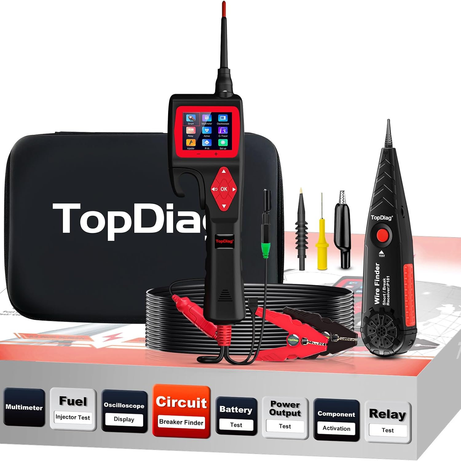 TopDiag P200 Power Circuit Probe Kit - Automotive Circuit Tester with 2024 Online Update, 9~30V Voltage Range, Multimeter, Relay Test, Fuel Injector Tester, Activating Component, Oscilloscope Mode
