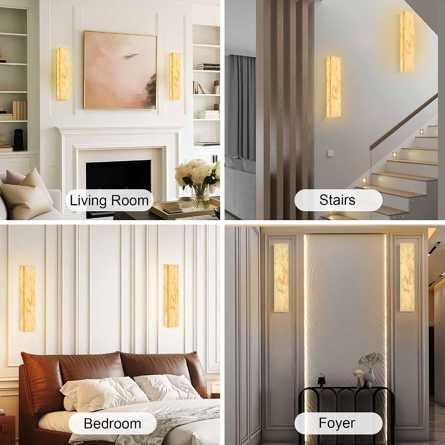 Alabaster Wall Sconces Natural Marble Bathroom Vanity Wall Light Fixture 15.7' Long Marble Wall Sconce Square Alabaster Stone Wall Mount Light Warm Light for Living Room Bedroom Hallway Stairs