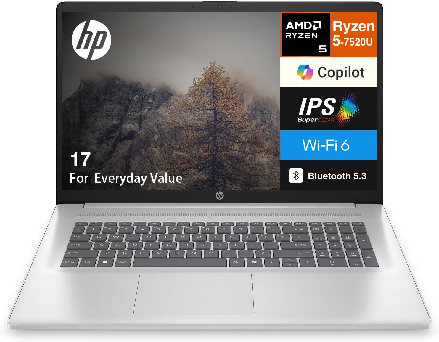 HP 17 Everyday Value Laptop 17.3' IPS FHD Display (AMD Ryzen 5 7520U, 8GB LPDDR5, 1TB PCIe SSD, AMD Radeon, WiFi 6, Webcam, Bluetooth 5.3, Win 11 Pro) w/DKZ USB Port Expander