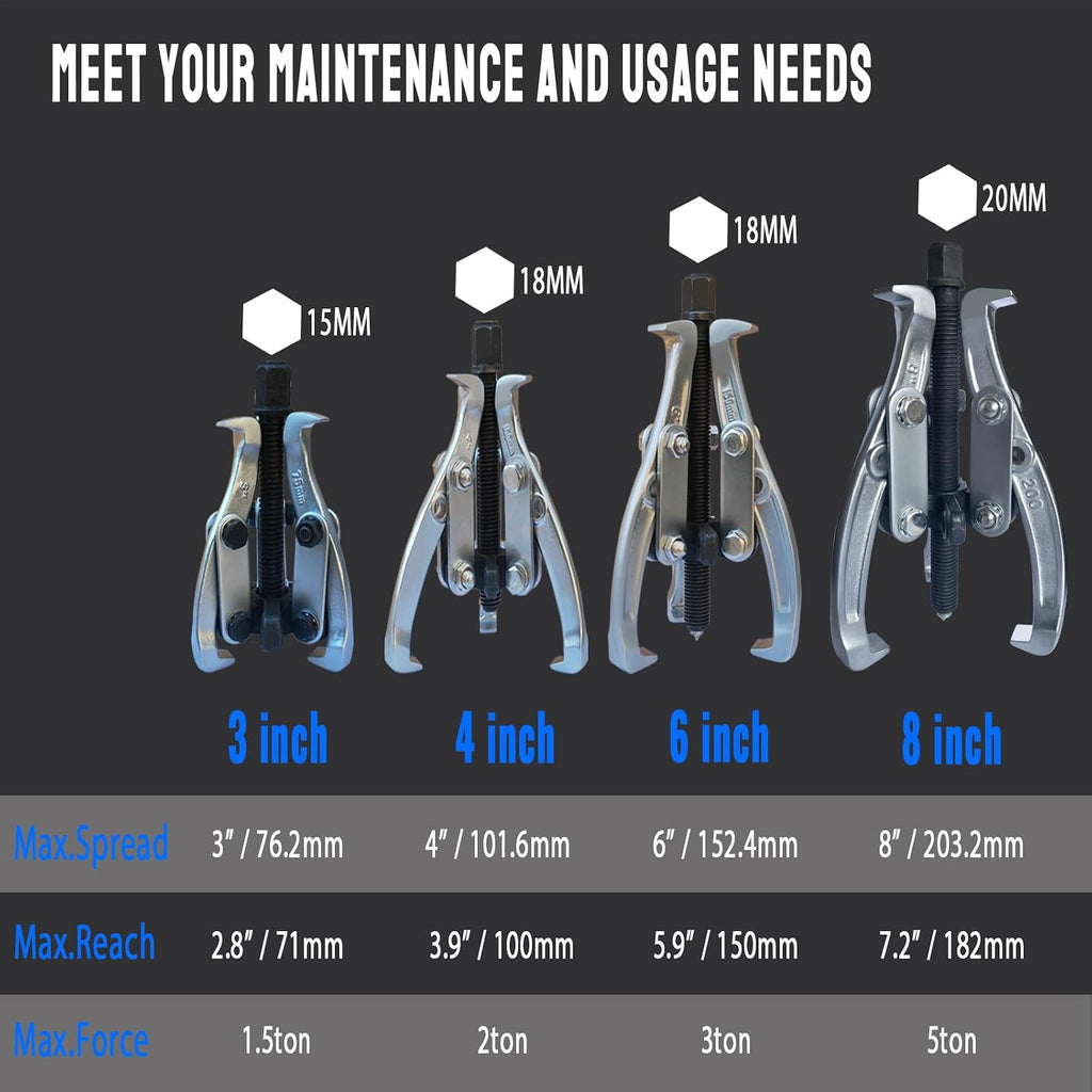 8 in 1 Gear Puller Set, 3' 4' 6' 8' Bearing Pulley Puller Kit, Cr-V Steel 2 Jaw & 3 Jaw Gear Puller with Reversible Jaws, 72Pcs Puller Set for Bearing Gear Pulley Flywheel Removal