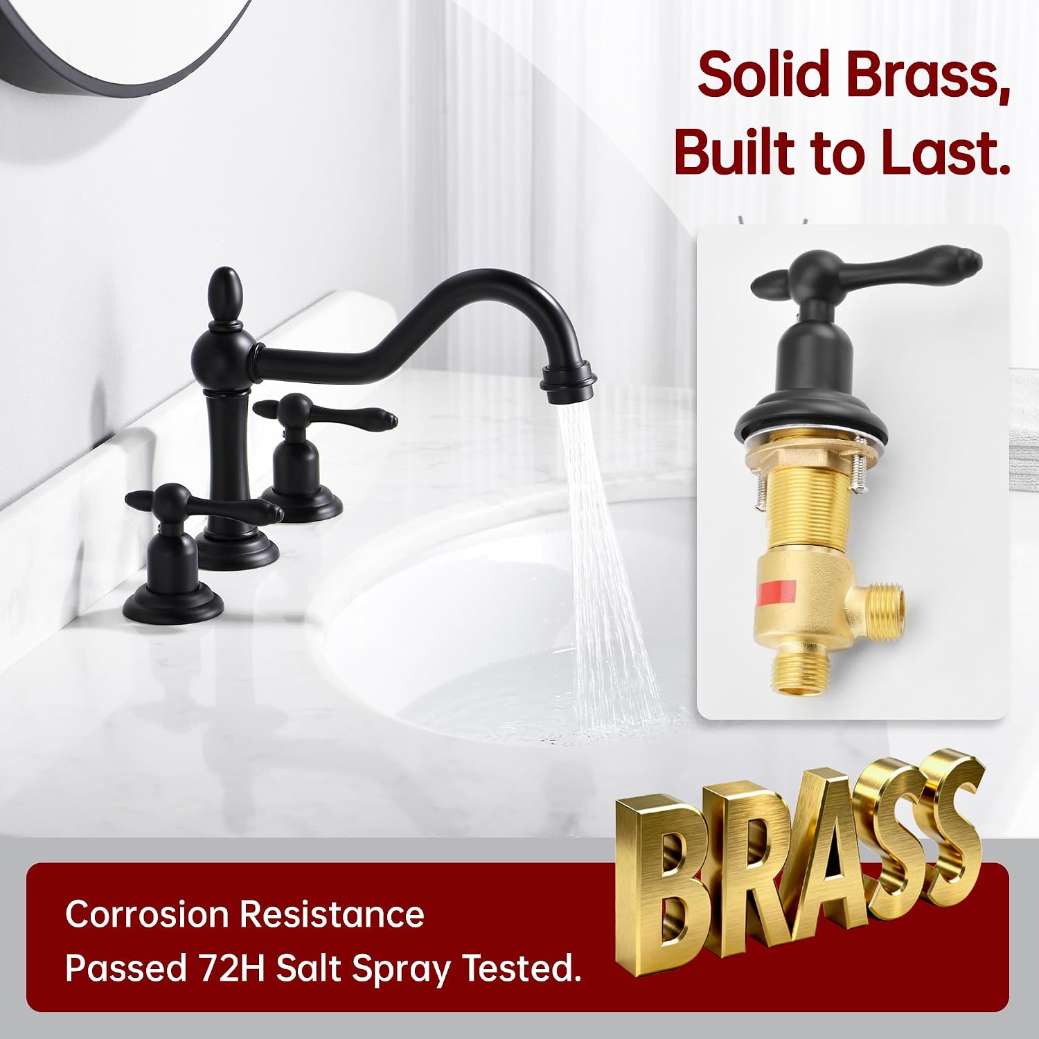 sumerain Matte Black 8 inch Widespread Bathroom Faucet, 2 Handles Vintage Basin Faucet with Swivel Spout