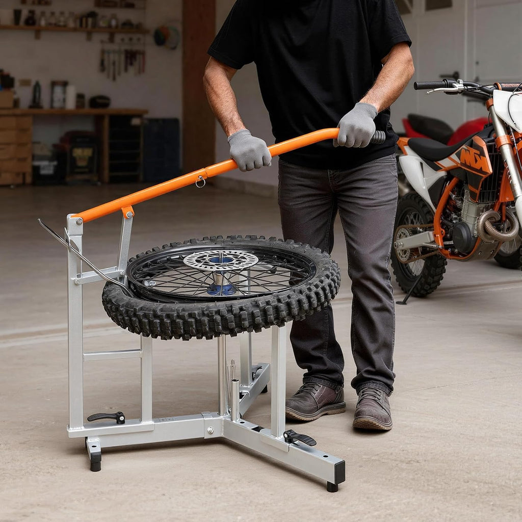 VEVOR Dirt Bike and Dual Sport Tire Changer, Fits for 16'-21' Wheels, 15/17/20/25 mm Axles, Heavy Duty Dirt Bike Tire Changing Tool Kit with Bead Breaker, Irons, Protective Sleeves, and Storage Bag
