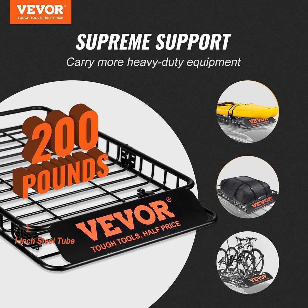 VEVOR Roof Rack Cargo Basket, 64' x 39' x 6' Rooftop Cargo Carrier with Extension, Heavy-Duty Steel 200 LBS Capacity Universal Roof Rack Basket, Luggage Holder for SUV, Truck