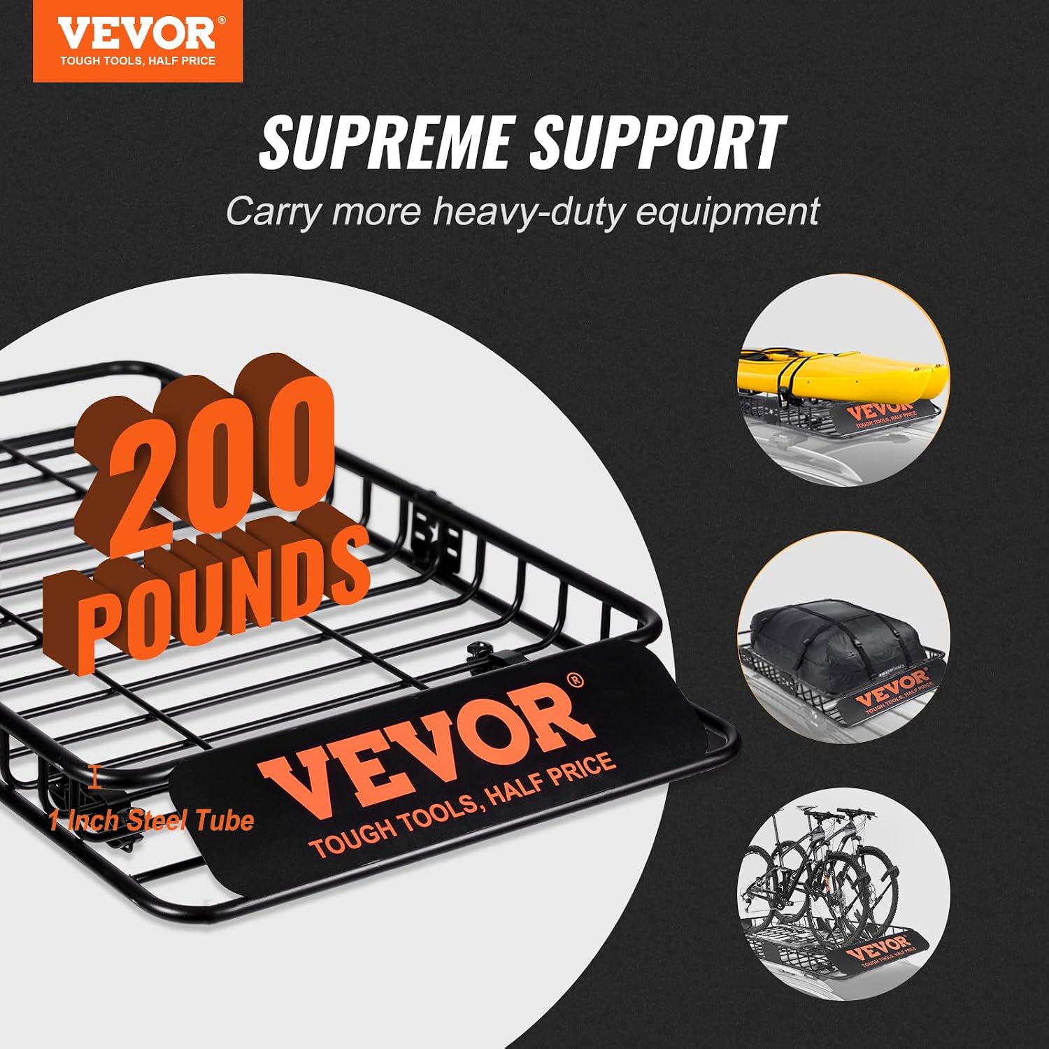 VEVOR Roof Rack Cargo Basket, 64' x 39' x 6' Rooftop Cargo Carrier with Extension, Heavy-Duty Steel 200 LBS Capacity Universal Roof Rack Basket, Luggage Holder for SUV, Truck