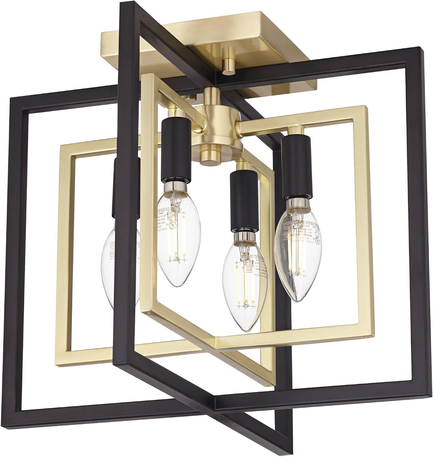 Possini Euro Design Nima Modern Glam Ceiling Light Semi Flush-Mount Fixture Black Gold 13' 4-Light Open Metal Frame for Bedroom Kitchen Living Family Room Hallway Dining Bathroom House Decor