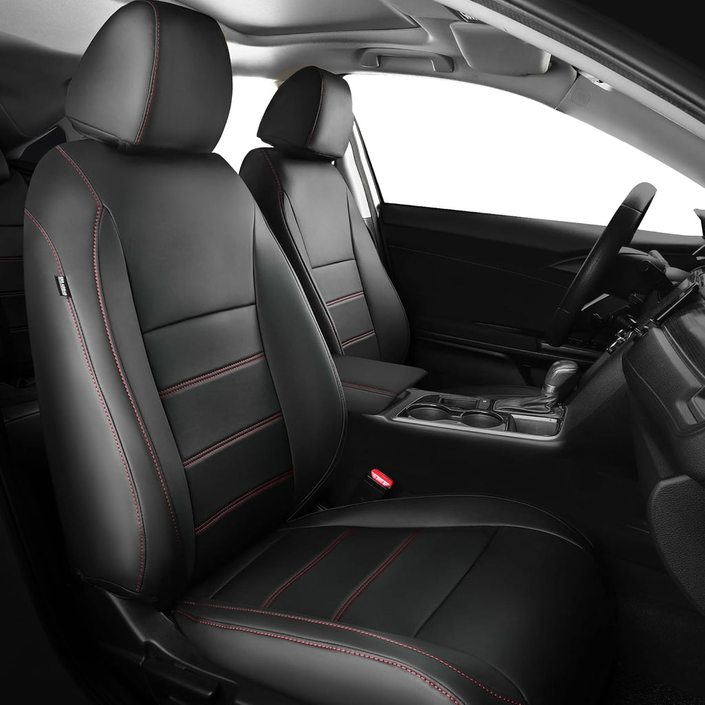 Seat Covers for Honda Civic Sedan Sport 2022 2023 2024 & LX 2022-2026, Custom Faux Leather Car Seats Cover Full Set Waterproof - Black Red Line (Solid Rear Seatback - NO Rear Armrest)