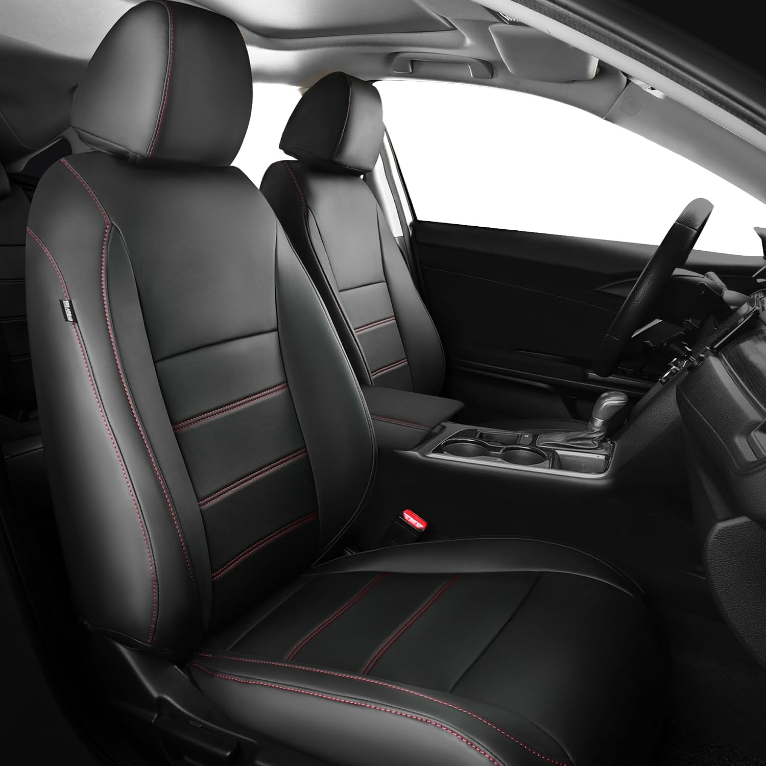Seat Covers for Honda Civic Sedan Sport 2022 2023 2024 & LX 2022-2026, Custom Faux Leather Car Seats Cover Full Set Waterproof - Black Red Line (Solid Rear Seatback - NO Rear Armrest)