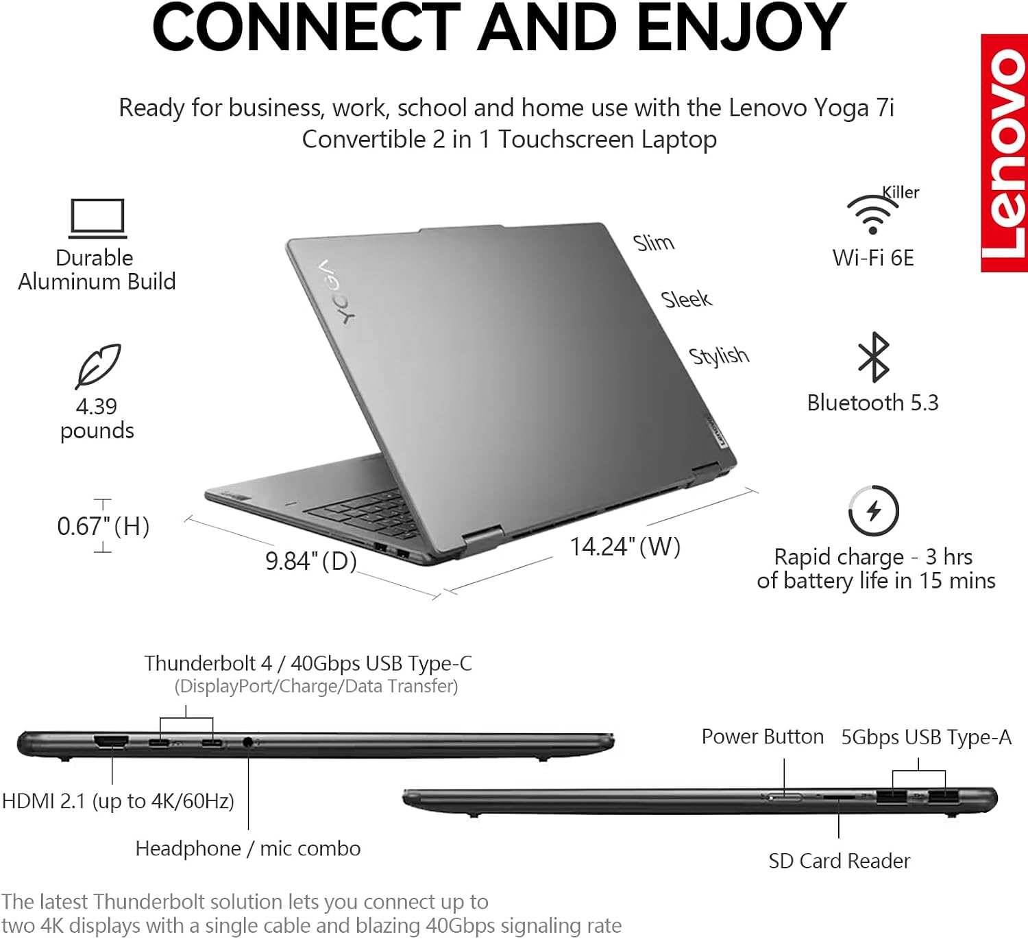 Lenovo Yoga 7i 2 in 1 Laptop Touchscreen, 16' FHD+ 360 Foldable Touch Screen Convertible, Intel Core Ultra 7, 16GB DDR5 RAM 512GB SSD,Windows 11 Pro|Backlit|Fingerprint|YGYTEaccessory