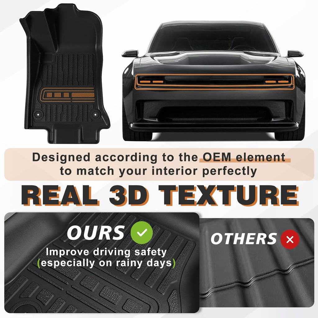 TripleAliners All-Weather Mats Compatible with 2026 2025 2024 Dodge Charger EV Accessories Floor Liners Trunk Cover Custom Fit TPE Heavy-Duty Liners (Floor Mats)