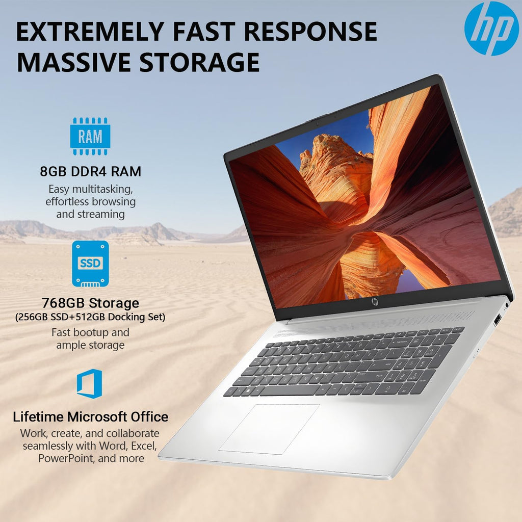 HP 17 Inch Laptop Computer, 17.3 IPS FHD Business Laptop PC, AMD Ryzen 5 6-Core, 8GB RAM 256GB Storage, Windows 11 Pro, 10-Key Number Pad