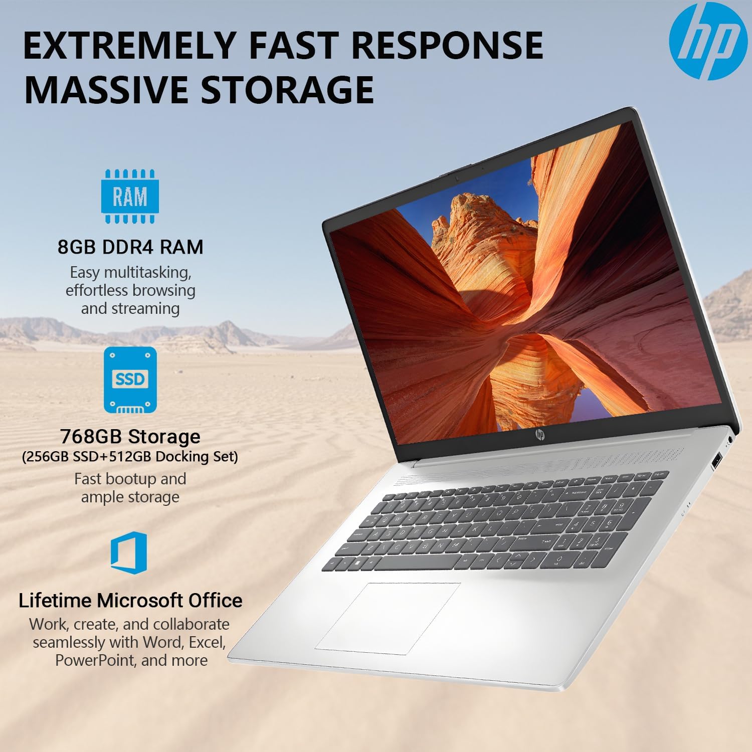HP 17 Inch Laptop Computer, 17.3 IPS FHD Business Laptop PC, AMD Ryzen 5 6-Core, 8GB RAM 256GB Storage, Windows 11 Pro, 10-Key Number Pad