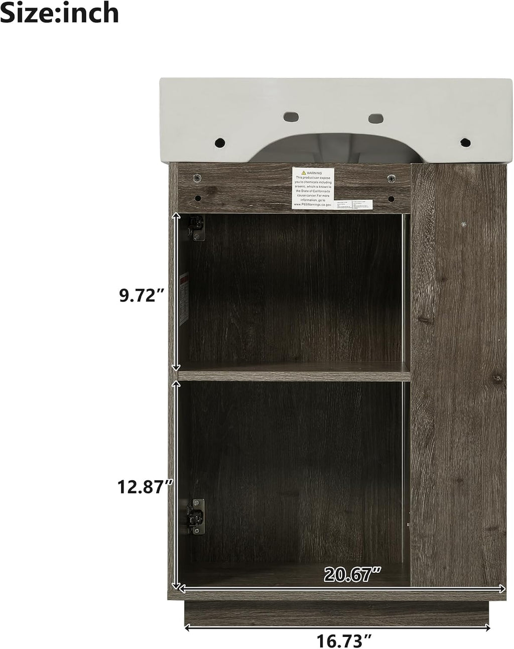 21.6-inch Bathroom Vanity with Reversible Sink, Free-Standing Single Storage Cabinet with One Right Door and Side Open Shelf, Vanity with Ceramic Basin for Bathroom (Wood)