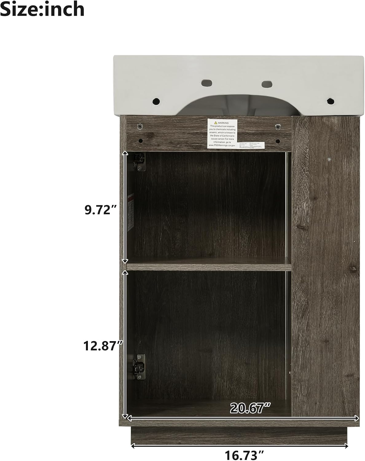 21.6-inch Bathroom Vanity with Reversible Sink, Free-Standing Single Storage Cabinet with One Right Door and Side Open Shelf, Vanity with Ceramic Basin for Bathroom (Wood)