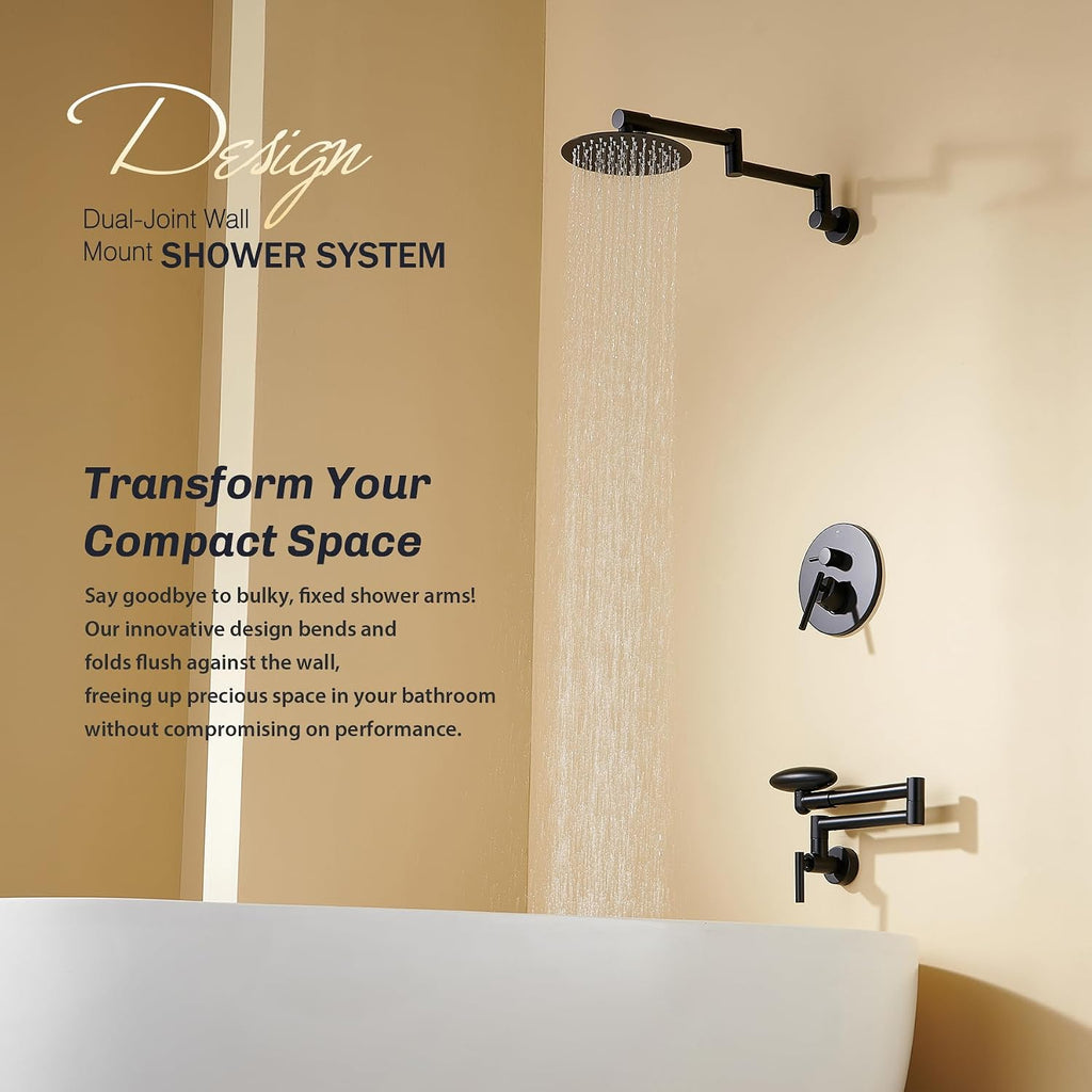 Black Tub Shower Faucet Set with Shower Valve and trim kit, Shower Head and Handle Set with 1080° Rotating shower Arm 8 Inch showerhead, 1080° Rotating Bathtub Spout with 4 Modes Tub Spout