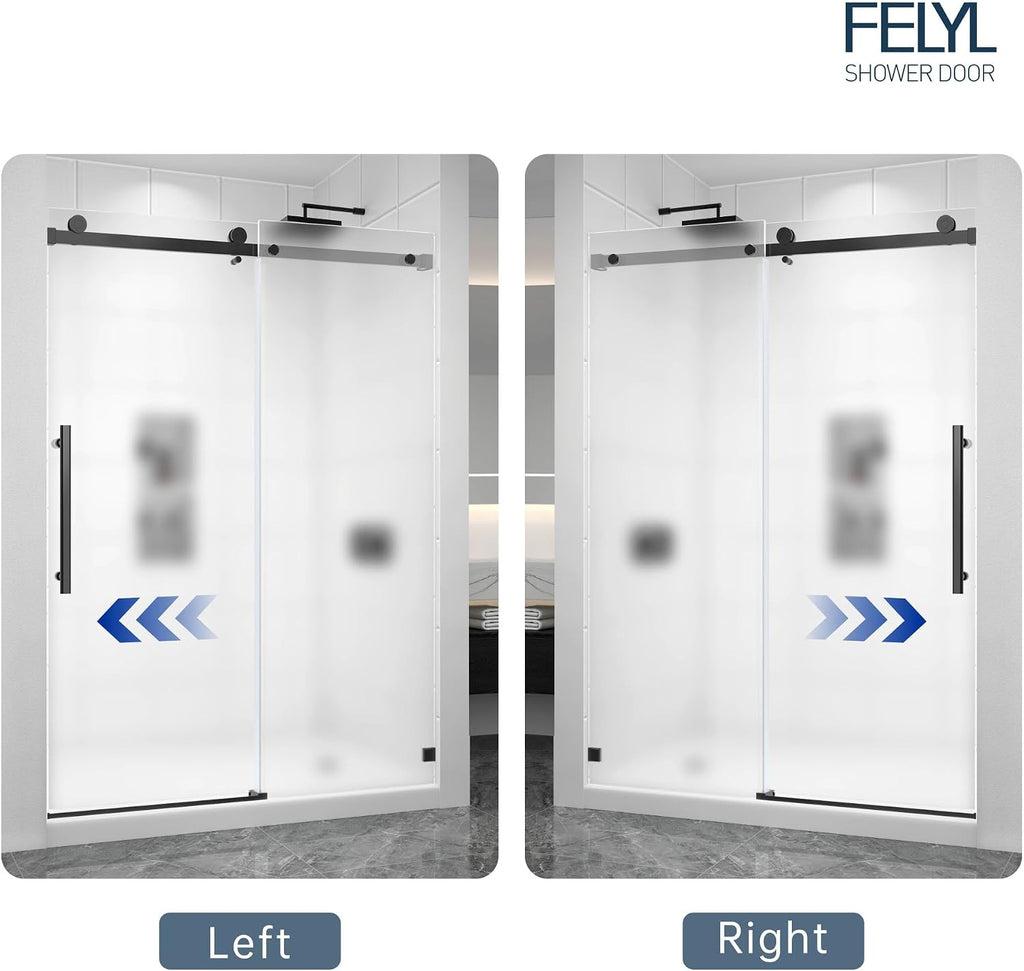 Frosted Black Sliding Shower Door 55-60' W x 72' H, Single Sliding Door, Frameless, 1/4'(6mm) Tempered Glass, Reversible Installation