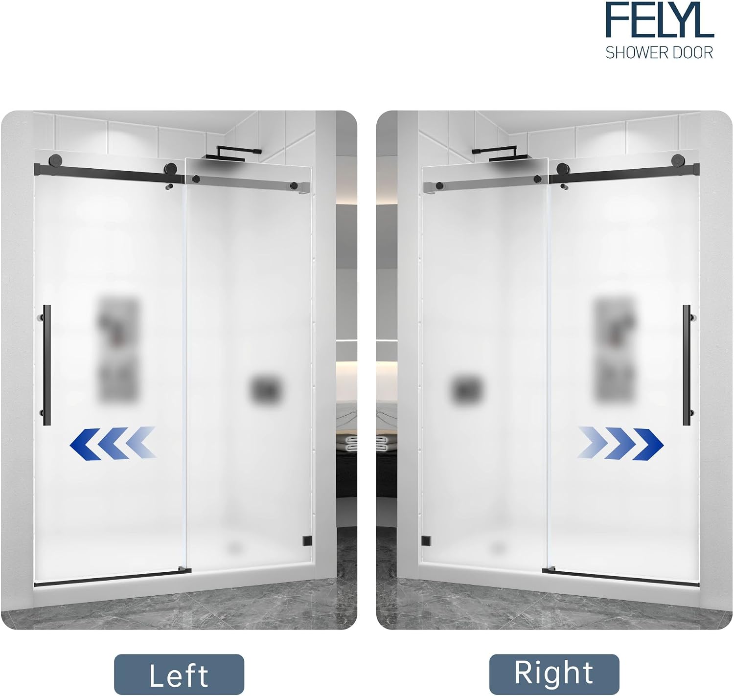 Frosted Black Sliding Shower Door 55-60' W x 72' H, Single Sliding Door, Frameless, 1/4'(6mm) Tempered Glass, Reversible Installation