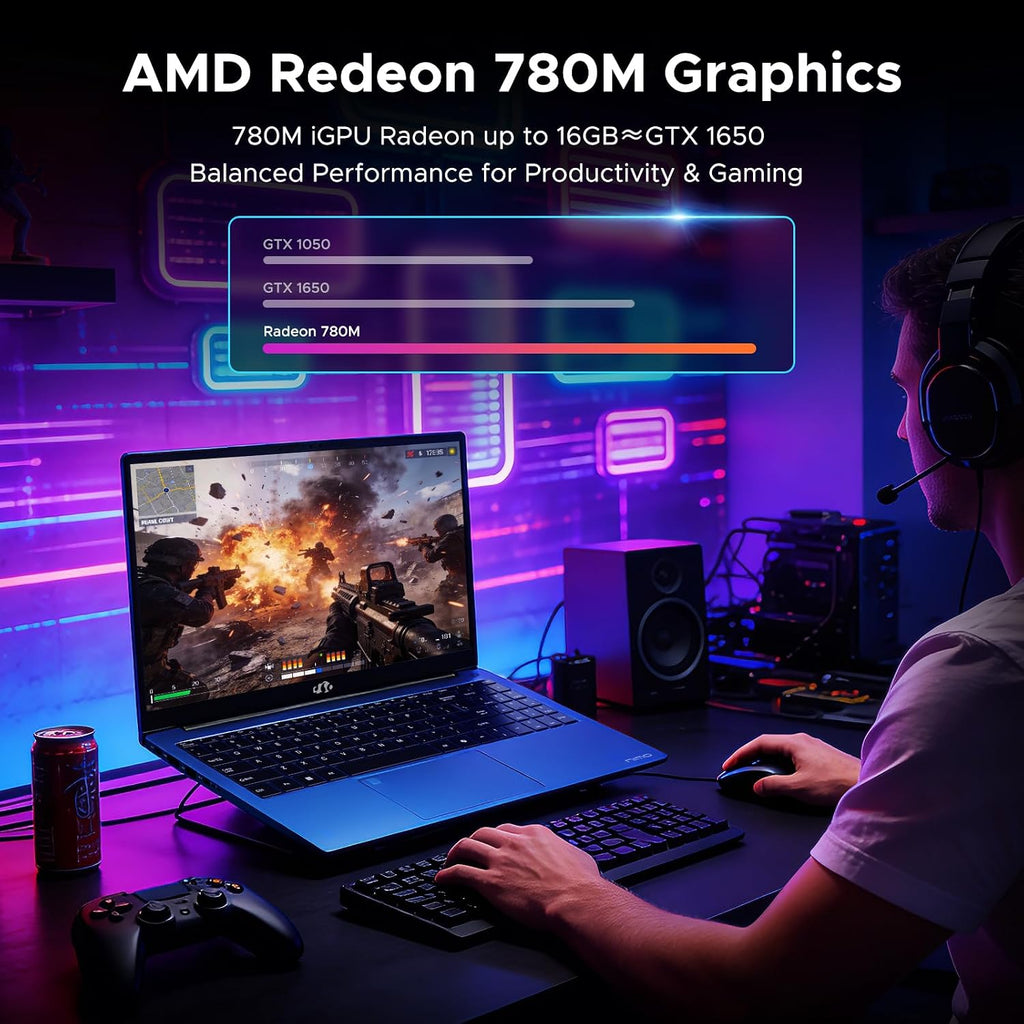 NIMO 15.6' IPS FHD Light-Gaming-Laptop, AMD Ryzen 7 8745HS 32GB DDR5 RAM 1TB SSD (8C/16T, up to 4.9GHz Beat i9-12900HK) Radeon-780M Graphics 100W Type-C PC for Creators & Professionals Work