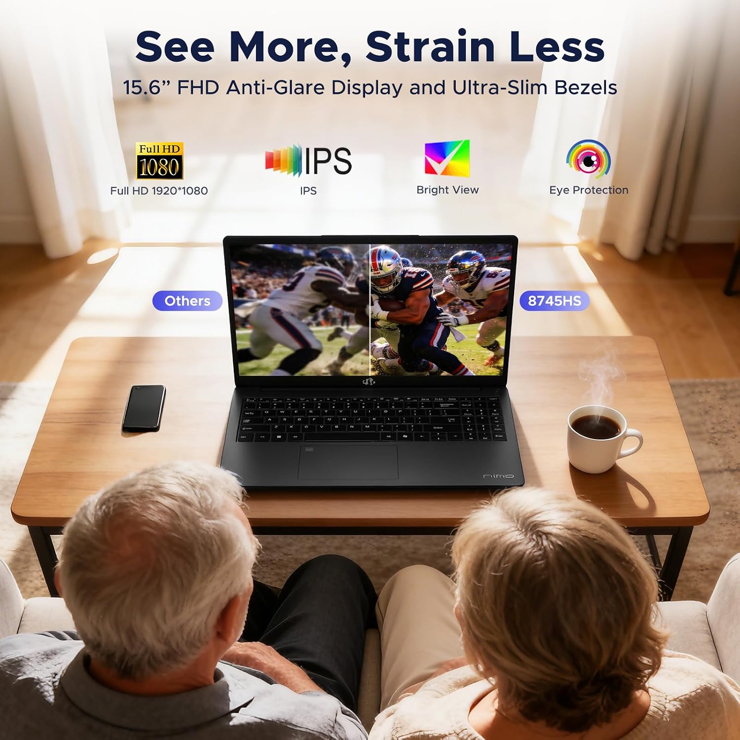 NIMO 15.6' IPS FHD-Gaming-Laptop, 8 Cores AMD Ryzen 7 8745HS 32GB DDR5 RAM 1TB SSD (up to 4.9GHz Beat R9 7940HS) Radeon 780M-Graphics, 100W Type-C Backlit Keyboard Fingerprint for Creators
